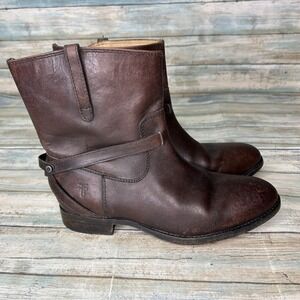 Frye Lindsay Plate Short Leather Moto Cowboy Boots Womens Size 6 B Distressed